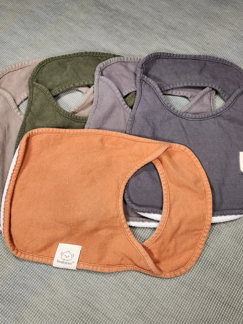 Set of Neutral Baby Bibs - Olive, Taupe, Charcoal & Rust